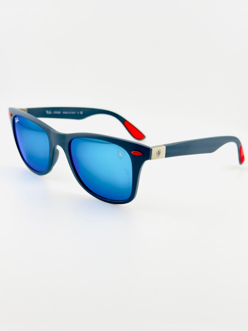 Ray-Ban Scuderia Ferrari Sunglasses RB4195M Matte Gray Frame Blue Mirror Lenses - Picture 8 of 15